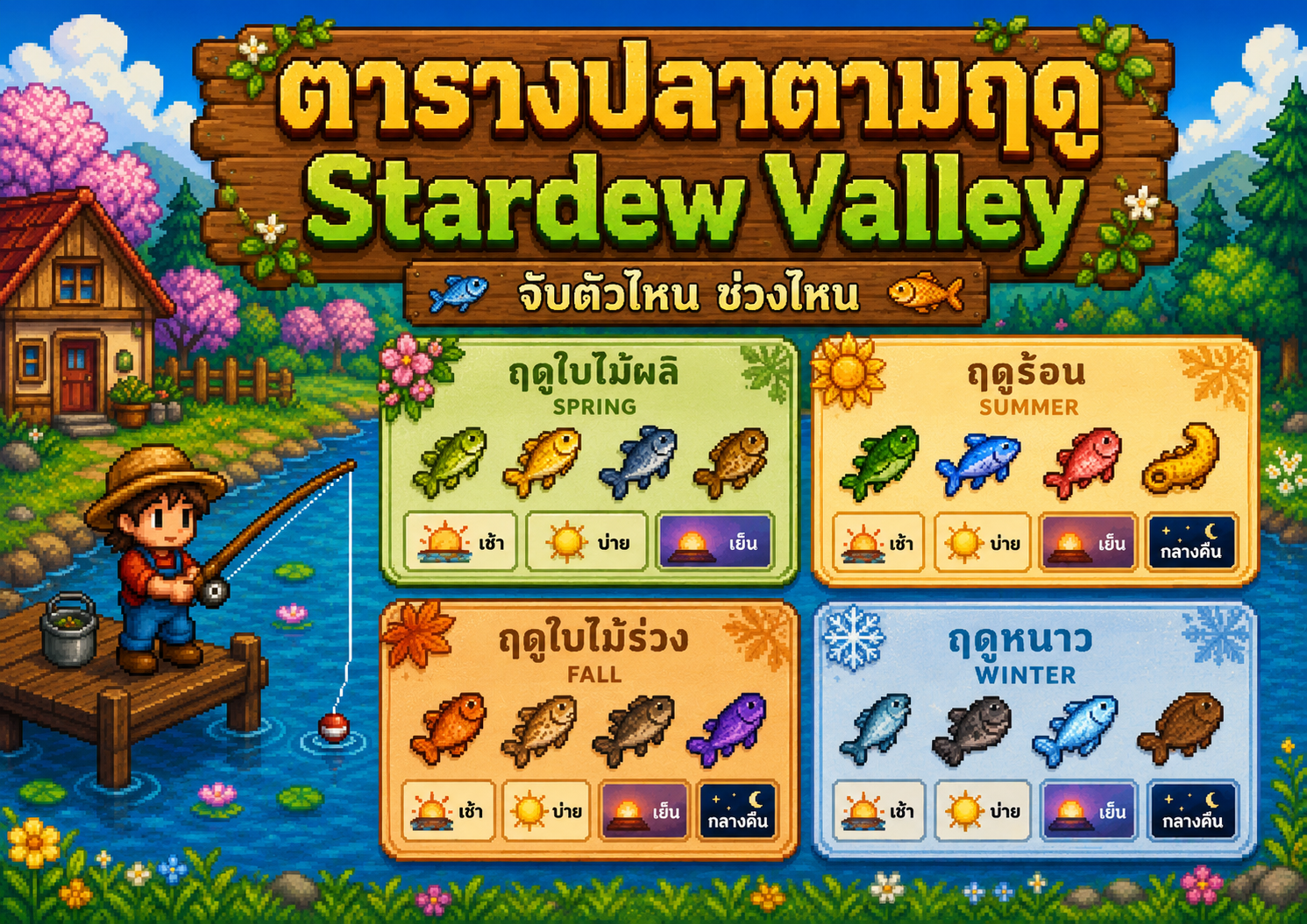 ตารางปลาตามฤดู Stardew Valley จับตัวไหน ช่วงไหน